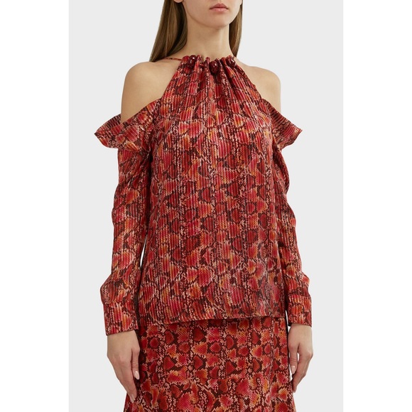 ALTUZARRA Elijah cold-shoulder metallic snake-print silk-blend top